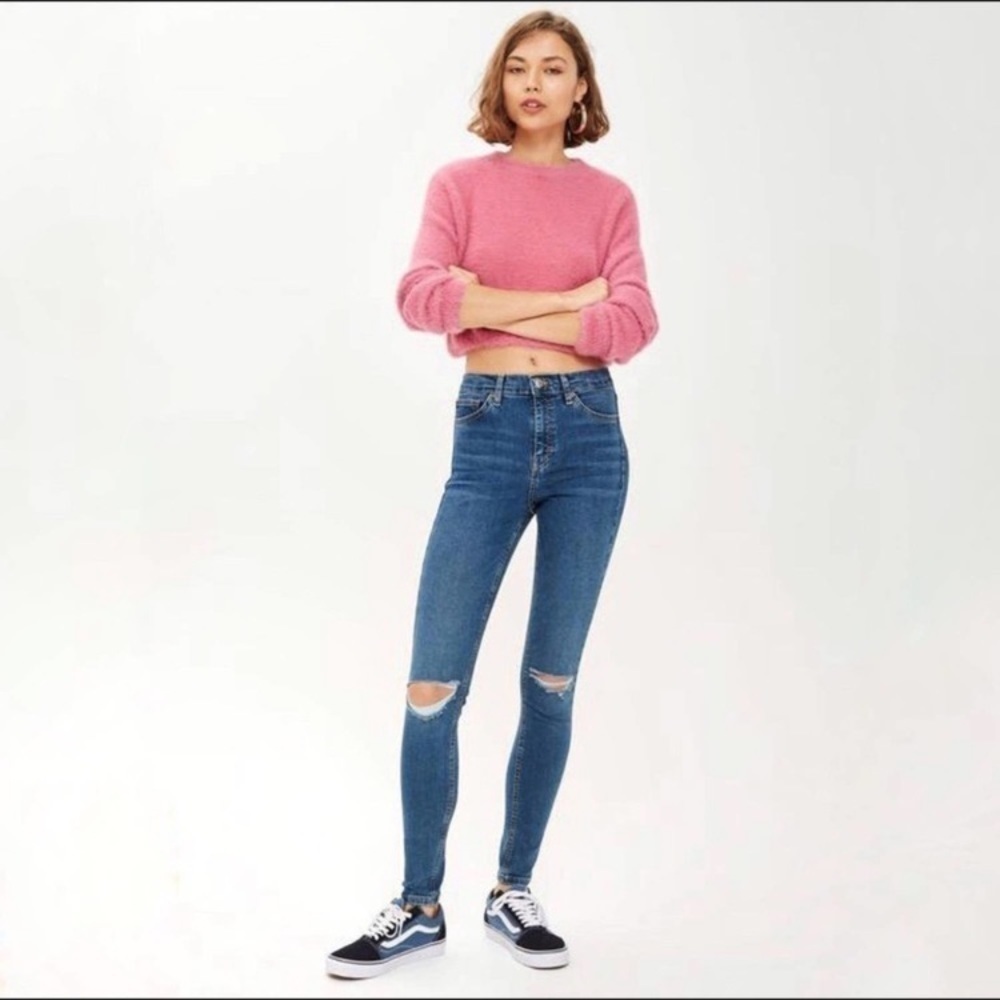 Topshop Women's Jamie High Waist Distressed Jeans Size 28